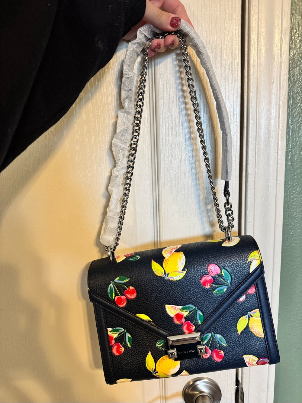 Michael Kors Black Cherry & Lemon Print Shoulder Bag with Chain Strap New w/Tags